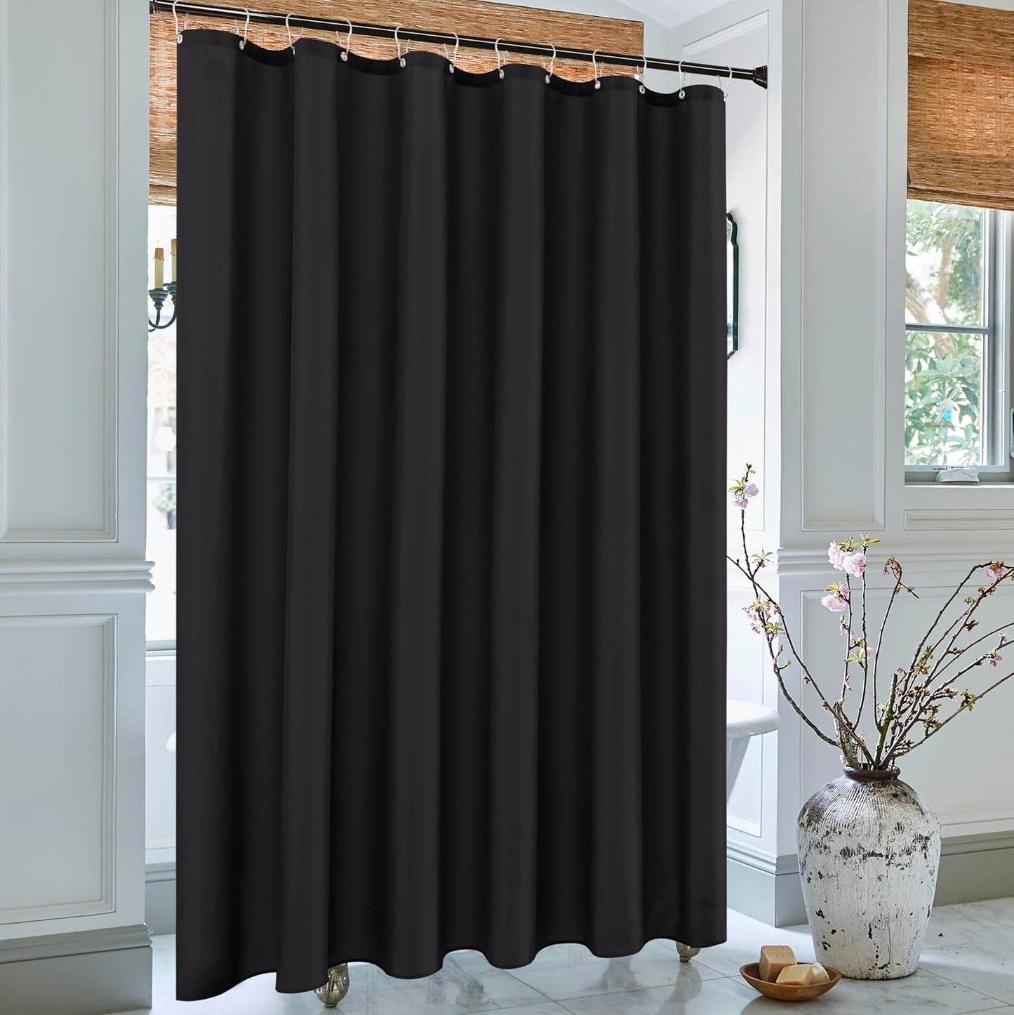 Biscaynebay Fabric Narrow Shower Stall Curtain Liners - 40" x 72", Black Water Resistant Bathroom Curtains
