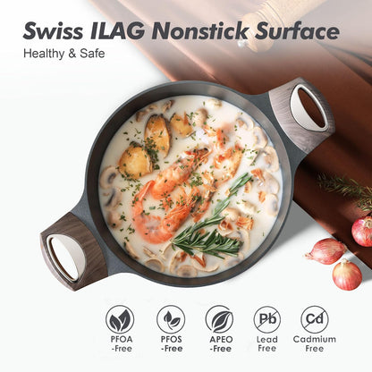 SENSARTE Nonstick Stock Pot - Versatile 2.6/4.5/6.6/8.5 QT Casserole for Healthy Cooking | Induction Compatible, Black