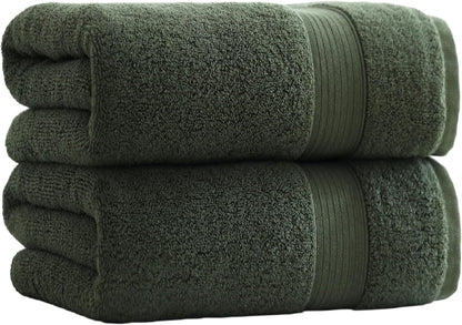 27x55 Set 100 650GSM Green,Pack 2) Bath Towels Percent Cotton Luxury Super Soft Absorbent Bathroom Towels (Olive