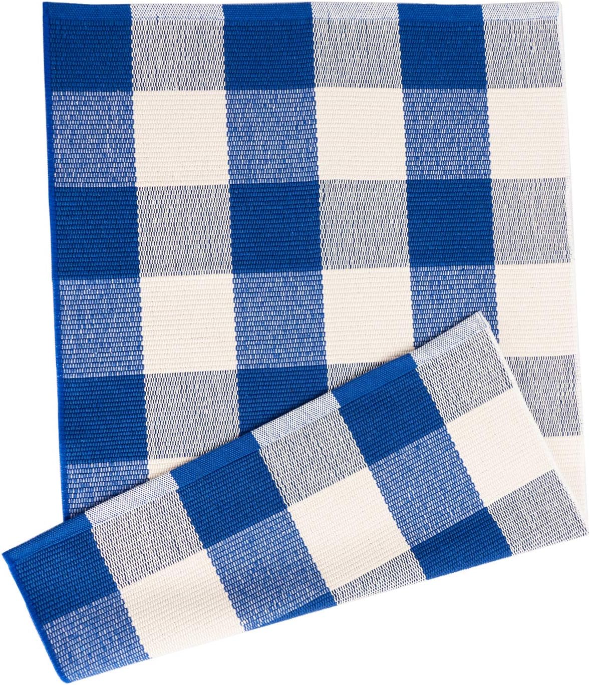Buffalo Plaid Outdoor Rug, 23.6"x51.2", Blue and White Front Porch Decor Farmhouse Rug