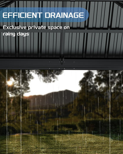 12'X12' Hardtop Gazebo, Galvanized Steel Aluminum Frame with Double Roof, Heavy-Duty Outdoor Patio Gazebo with Curtains & Netting for Backyard, Deck, Porch, Garden, Lawn, Grey