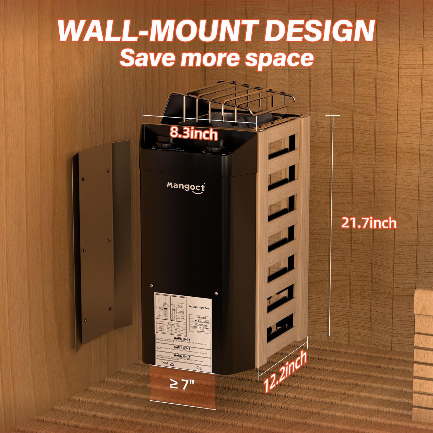 Mangoct 2KW 110V Sauna Heater with Plug, Electric Sauna Heater, 3h Timer for Small Sauna Rooms (100 Cu.Ft.), Dry Sauna Heater, No Wiring Needed Sauna Stove