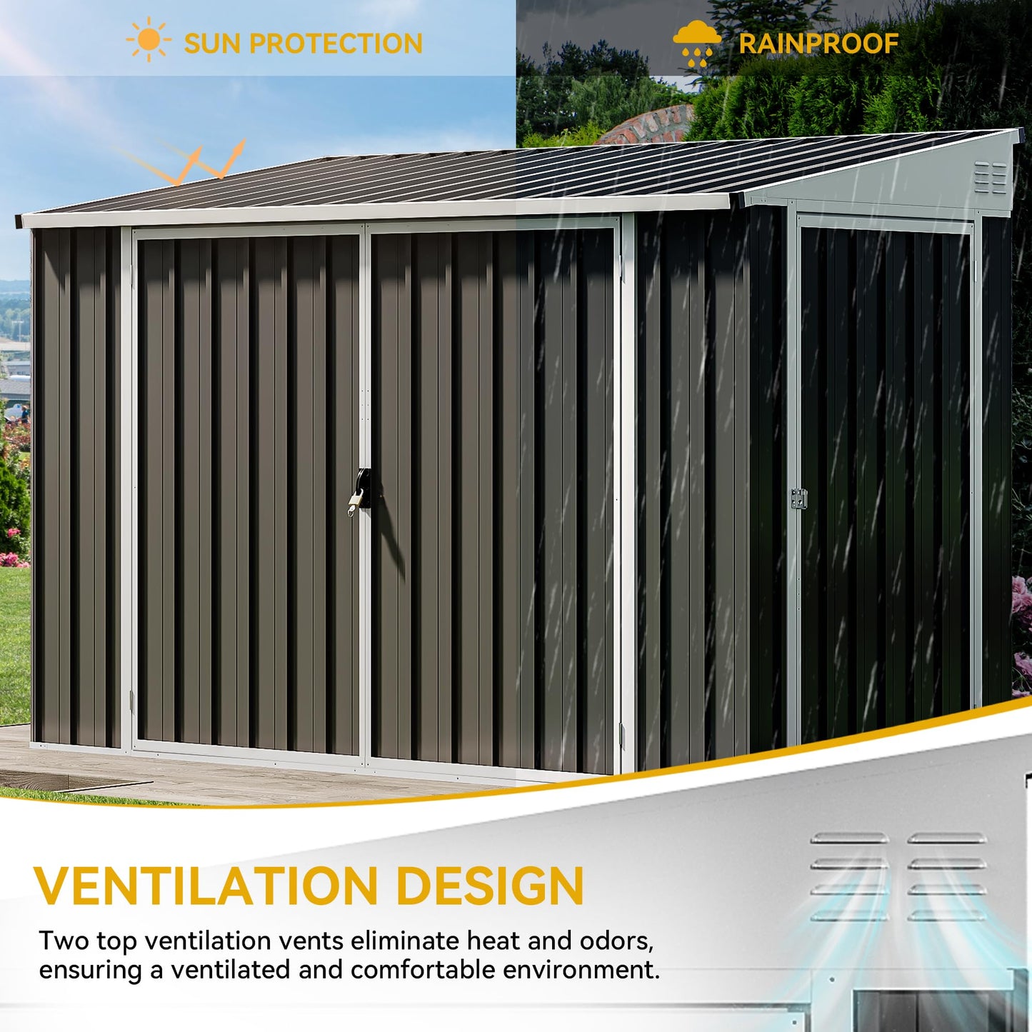 DWVO 7x4 FT Outdoor Weatherproof Storage Shed, Secure Metal Bike Shed w/Lockable Entry, Garden Storage Solution for Lawn Equipment, Tools, Waste Bin, Dark Gray