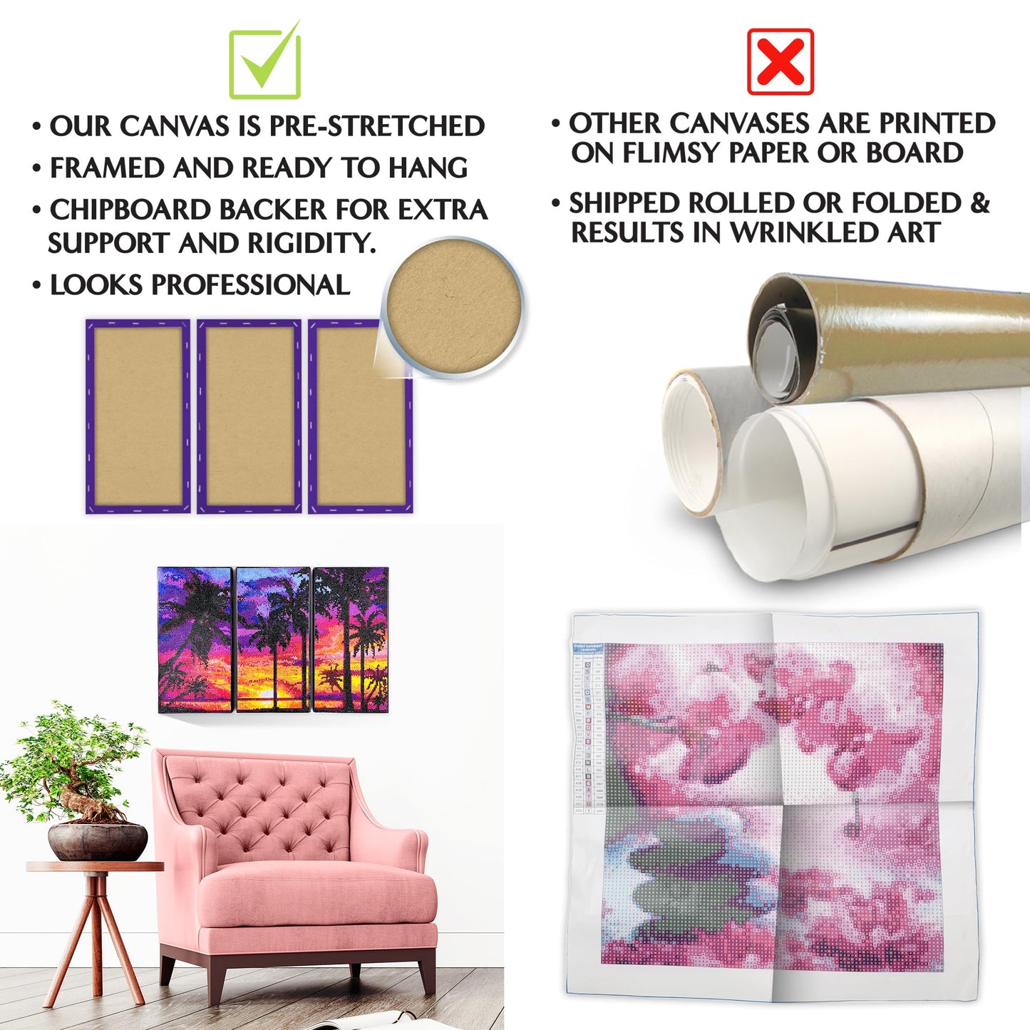 ArtSkills Diamond Painting Kit, Diamond Art on Framed Canvas with Gem Storage Case and Accessory Kit, Waterfall, 3 Stretched Canvas Panels, 14” x 7” Each