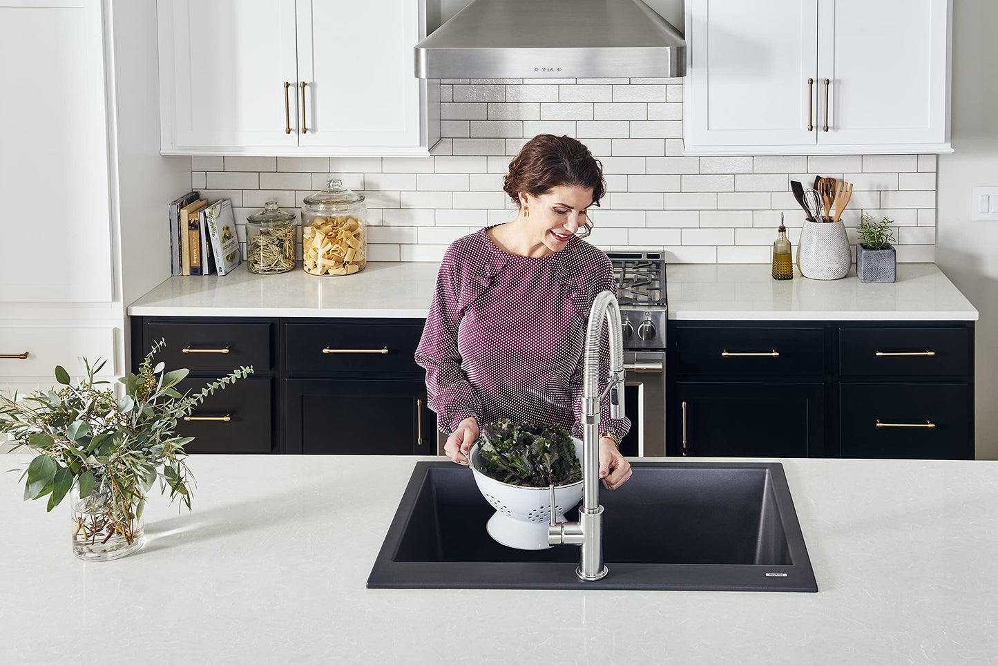 Ruvati Midnight Black Granite Composite 33 in. x 22 in. Single Bowl Drop-in Topmount Kitchen Sink RVG1033BK