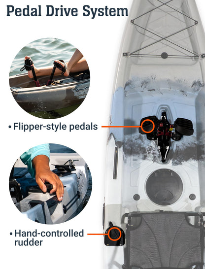 Upgraded Brooklyn 10.0 Pedal Sit-On-Top Kayak by BKC, Lightweight Fishing Kayak with Flipper Pedal Drive, Rudder Steering, 350 lb Capacity, Stable 10 ft Hull, Adjustable Seat, Storage & Rod Holders