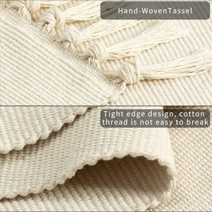 Boho Bathroom Rug, 2'x3', Hand Woven Tassel Solid Color Area Rug, Washable Bedroom Runner for Laundry Kitchen