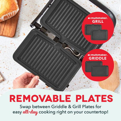 Dash MultiMaker® Flex Press Grill System, Grill and Griddle - Nonstick Removable Plates - Indoor Countertop Electric Grill for Sandwiches, Burgers, and Breakfast - Forged Iron