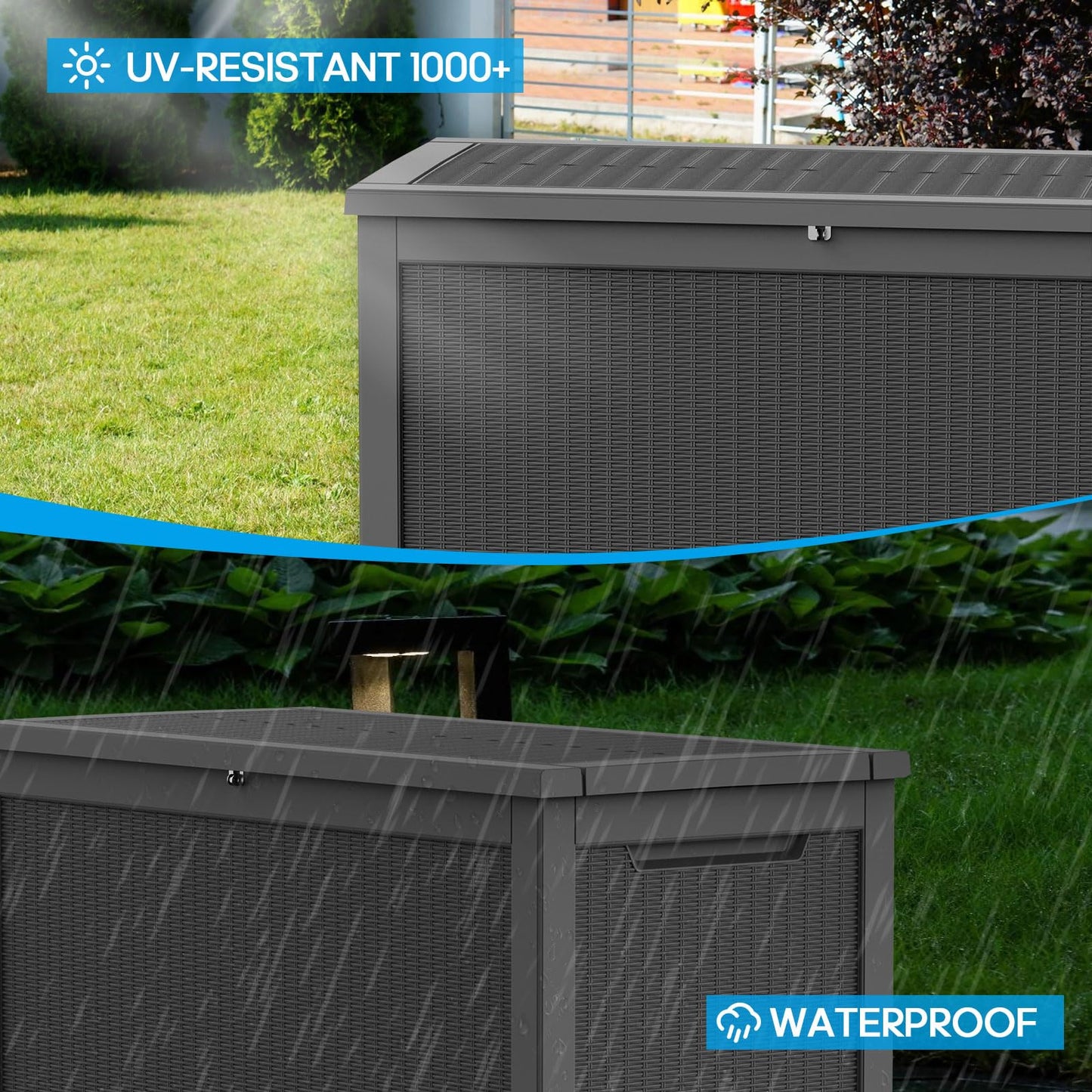 PatioZen 260 Gallon Resin Deck Box Outdoor Storage Box with Lockable Lid, Waterproof for Patio Cushions, Gardening Tools & Exercise Equipment