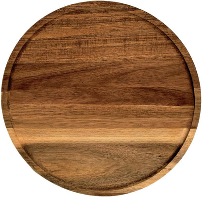 13.8 Inch PINXIURY Round Wooden Decorative Serving Tray for Coffee Table and Home Decor, Round Wood Tray for Table