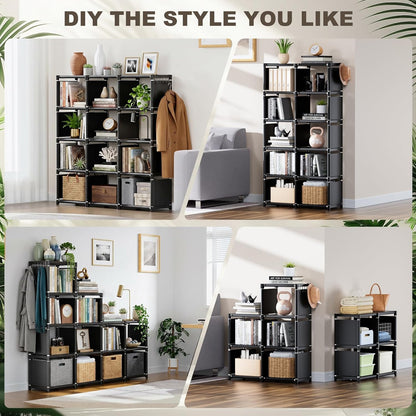 12 Room,Office,Closet, Mavivegue Book Shelf, Cube Storage Organizer, DIY Bookcase, Metal Bookshelf,Tall Book case