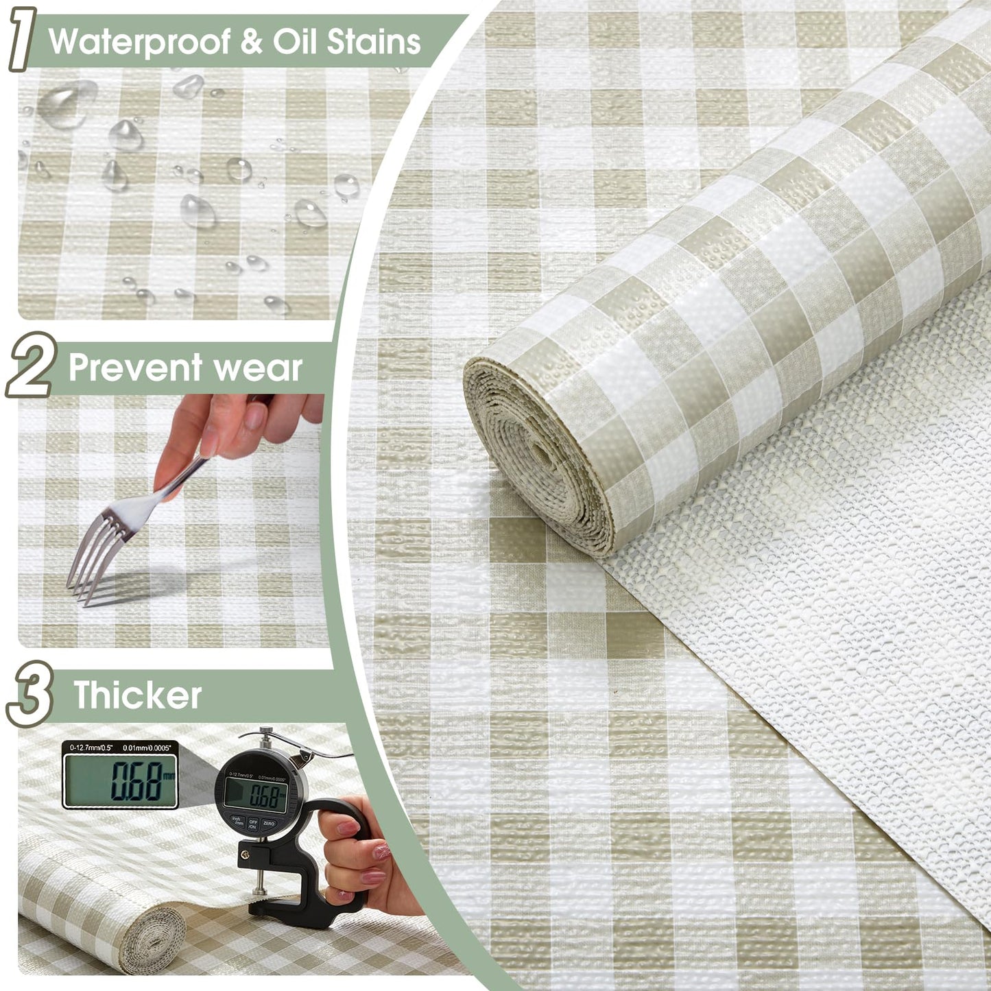 ALIUNI Drawer and Shelf Liner, Non-Slip Kitchen Cabinet Liners Non-Adhesive Thick Strong Grip Waterproof Washable Mats Protect Dresser Shelves Cupboard Bathroom Cabinets, Yellow Plaid, 12 in X 10 FT
