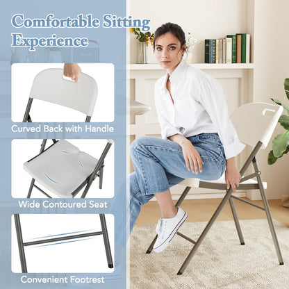 COSTWAY 12 Pack Folding Chairs, Stackable Plastic Chairs w/Waterproof Seat, Heavy-Duty Metal Frame, Handle Slot, 350 LBS Capacity, Portable Indoor Outdoor Event Chairs for Office Wedding Party, White