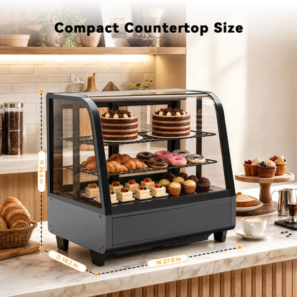 Tylza Commercial Refrigerator Display Case, 3.5 Cu.Ft/100L Countertop Refrigerated Showcase, White LED Lighting, Double Glass Door, 36-54°F, Auto Defrost for Bakery, Cafe, Store