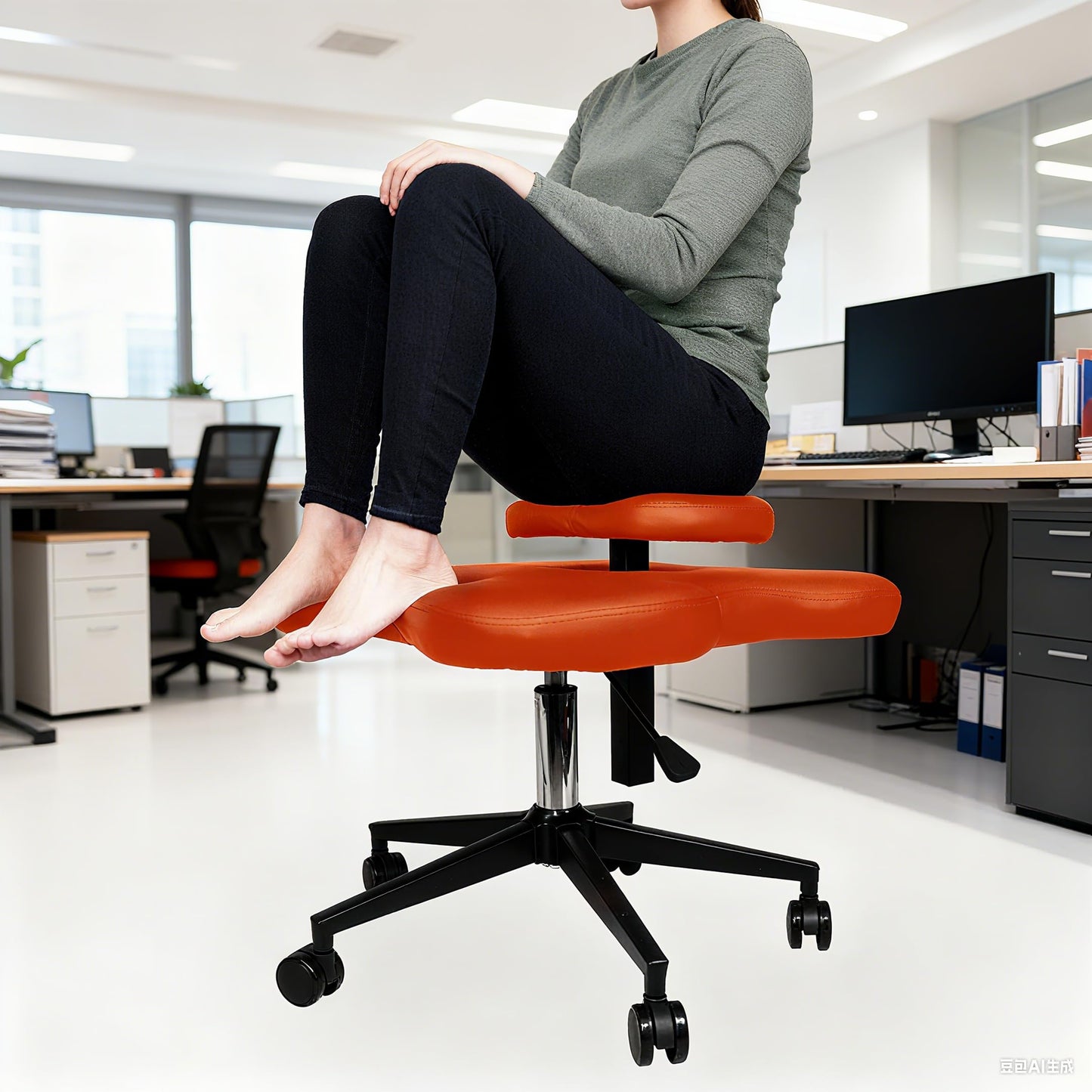 Ergonomic Cross-Legged kneeing Chair, 360° Swivel Meditation Seat for Office Home, Height Adjustable Posture Corrective Seat with Wheels, Criss Cross Yoga Chair for Reducing Back Pain