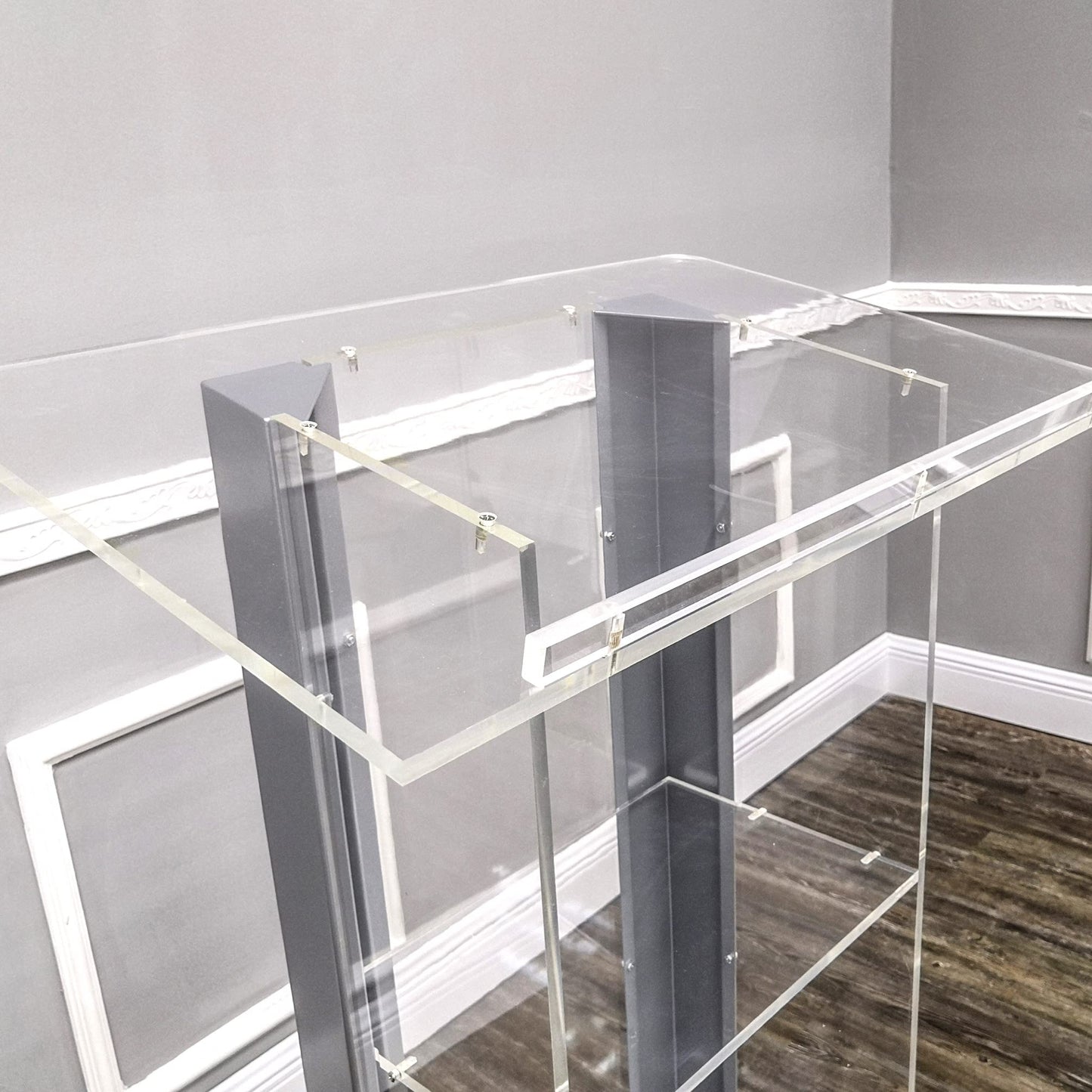 FixtureDisplays® Clear Acrylic Plexiglass Podium Steel Sides Church Pulpit School Lectern Debate Funeral Home Conference 14306NEW-NPF