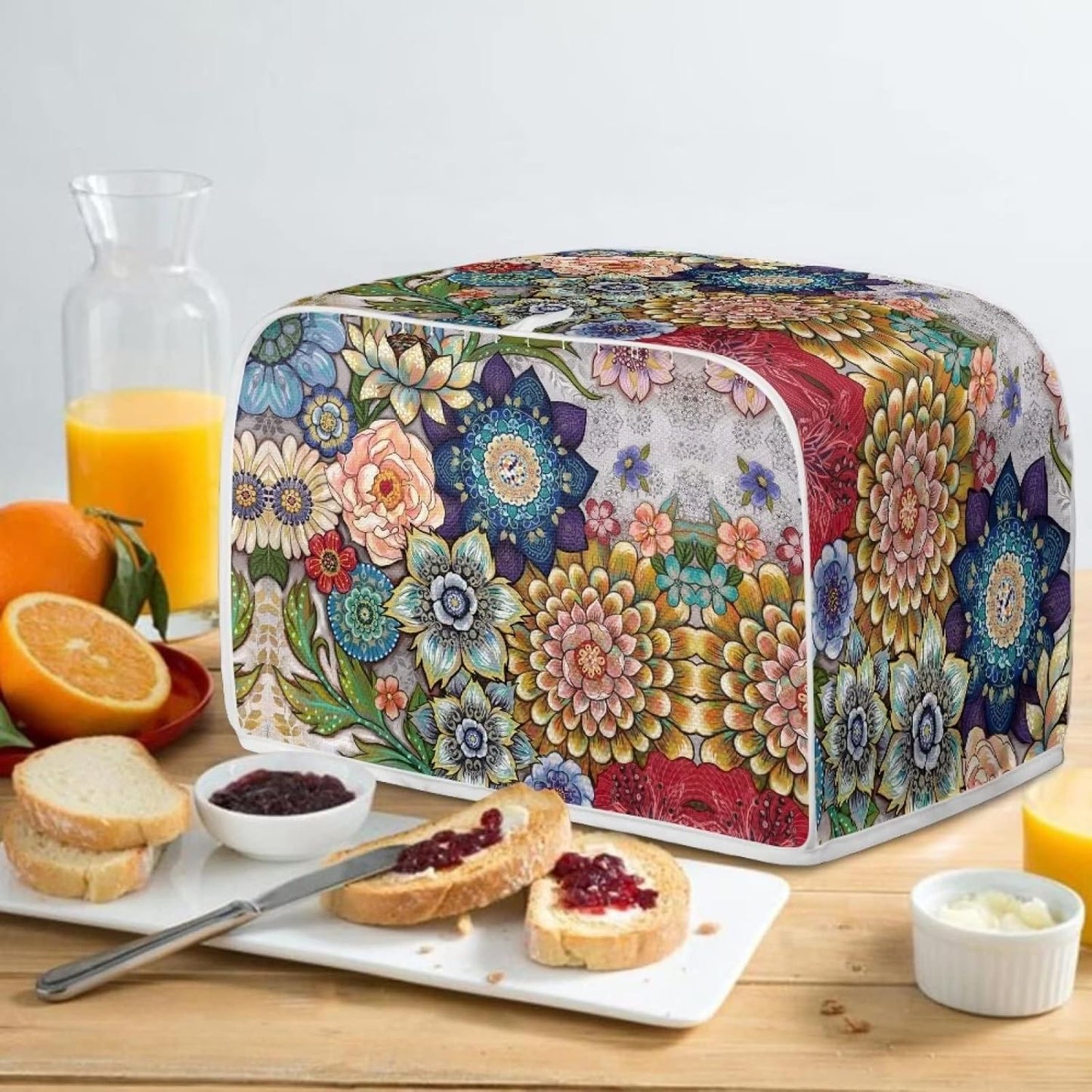 Bright Blossoms Toaster Covers 4 Slice, Dustproof Fingerprint Protectors and Greasy Protection, Anti-sputtering Machine