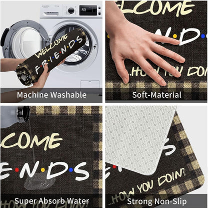 Welcome Friends Funny Quotes Doormat, Kitchen New Home House Bedroom Entrance Area Rugs for Indoor/Outdoor