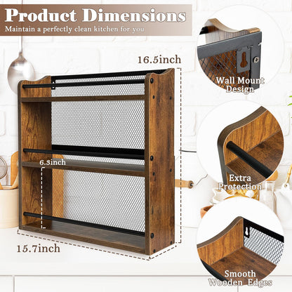 Klxuyuo Spice Rack Wall Mount for Spice Jars & Seasonings, 3 Tier Large Wall Hanging Spice Rack Organizer for Kitchen Cabinet, Pantry Door