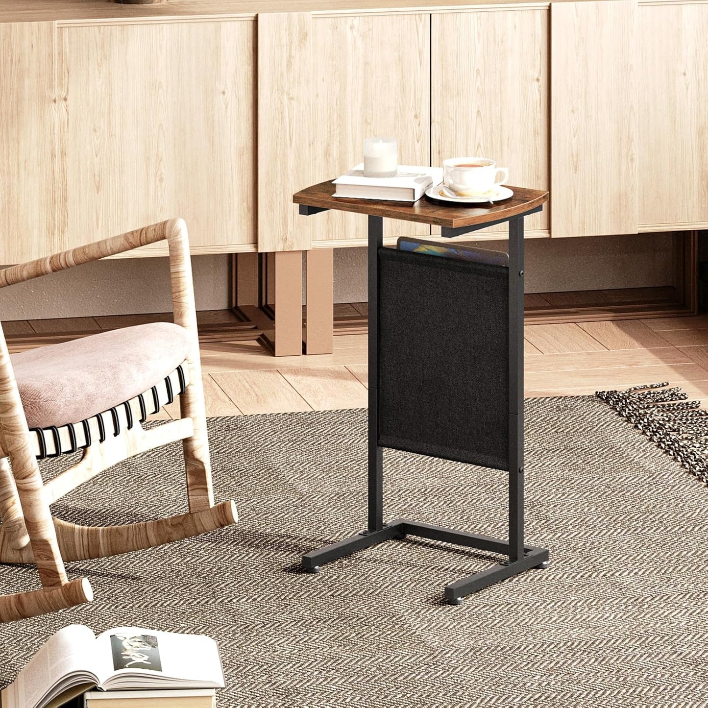 28.3" BF40SF01 HOOBRO C Shaped End Table, Side Table for Small Spaces, Couch Table with Storage Bag, Slide Under Sofa