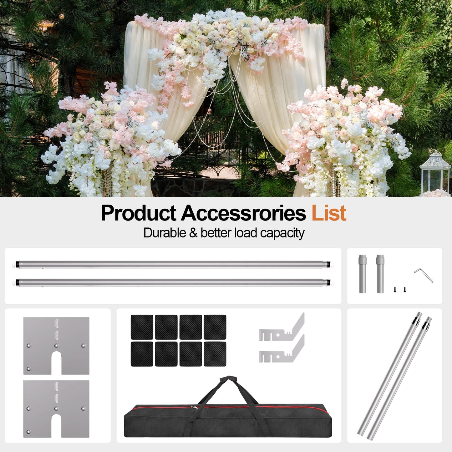 GLOSHOOTING Heavy Duty Backdrop Stand 8.9x10ft, Double Crossbar Pipe and Drape Backdrop Stand Kit, Adjustable Metal Frame, Background Stand for Wedding Photography Birthday Party Decorations