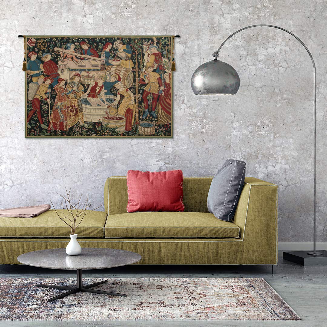 C Charlotte Home Furnishings Inc Vendages (Yellow) Belgian Tapestry Wall Hanging | Viscose Cotton and Polyester Blend Wall Art | 48 in. x 70 in | Home Decor Accents