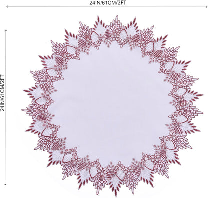 24 inches 24 White Dark Red Linen Lace Doily Round Coffee Table Topper Dresser Scarf Place Mats (Dark Red, Round)