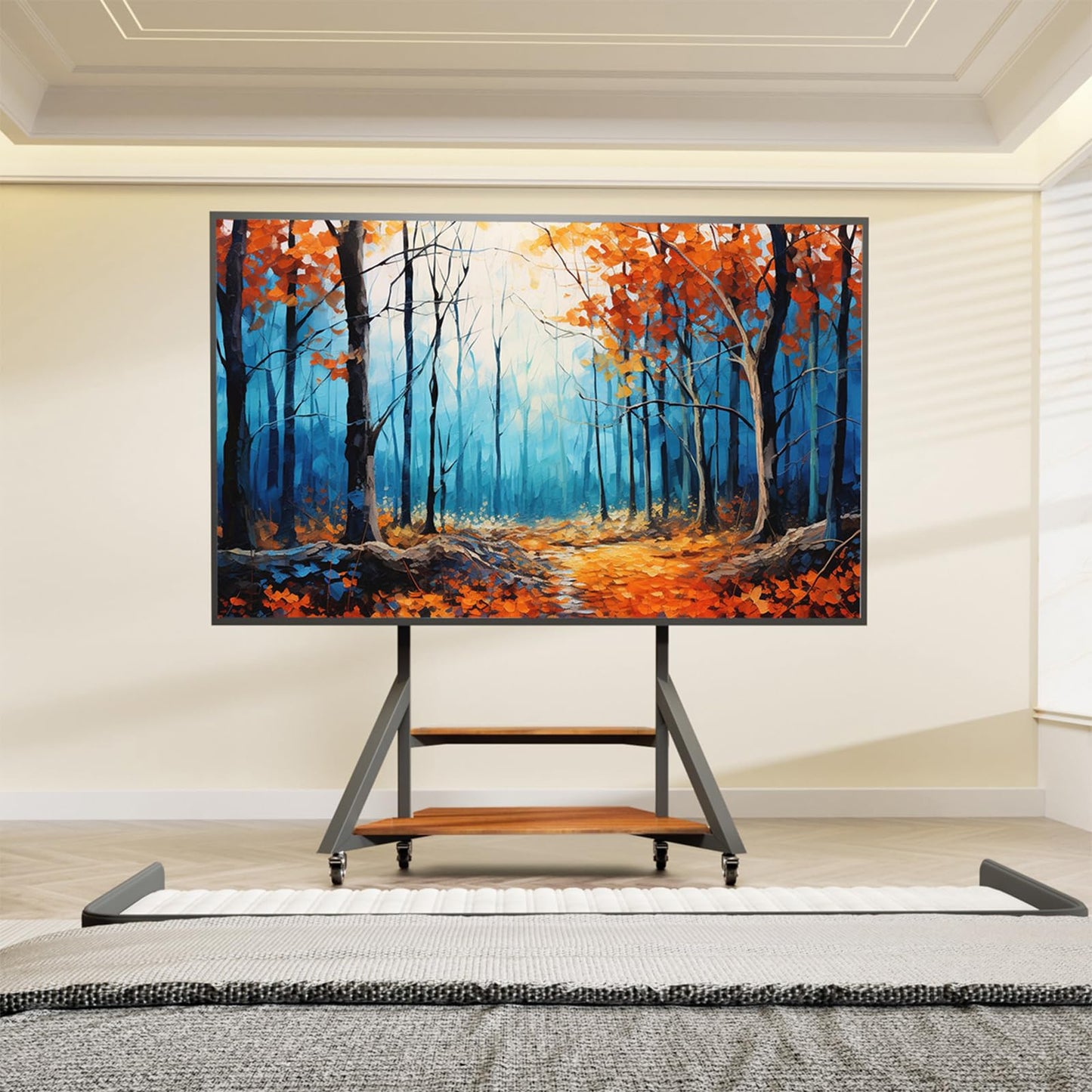 Vanconwey Mobile TV Stand for 65-100 Inch TVs,Adjustable Heights TV Mount Stands with Large Wood Shelf and Wheels,Modern Living Room Rolling TV Stand, Up to 220 lbs,VESA 800x600mm,Walnut(VC-Z1188)