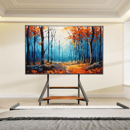 Vanconwey Mobile TV Stand for 65-100 Inch TVs,Adjustable Heights TV Mount Stands with Large Wood Shelf and Wheels,Modern Living Room Rolling TV Stand, Up to 220 lbs,VESA 800x600mm,Walnut(VC-Z1188)