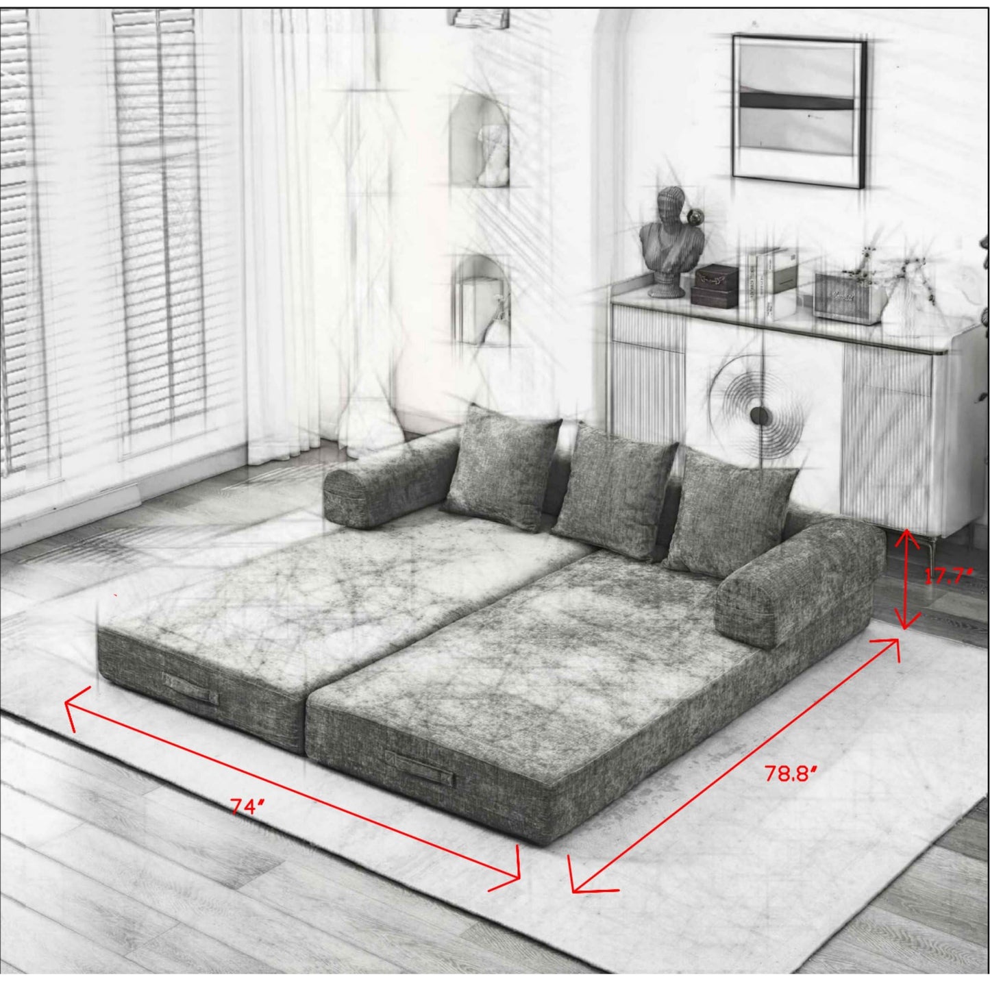 KEIKI Convertible Folding Mattress Couch, Floor Sofa Bed, Floor Sofa Lounge Couch for Living Room Bedroom, Green
