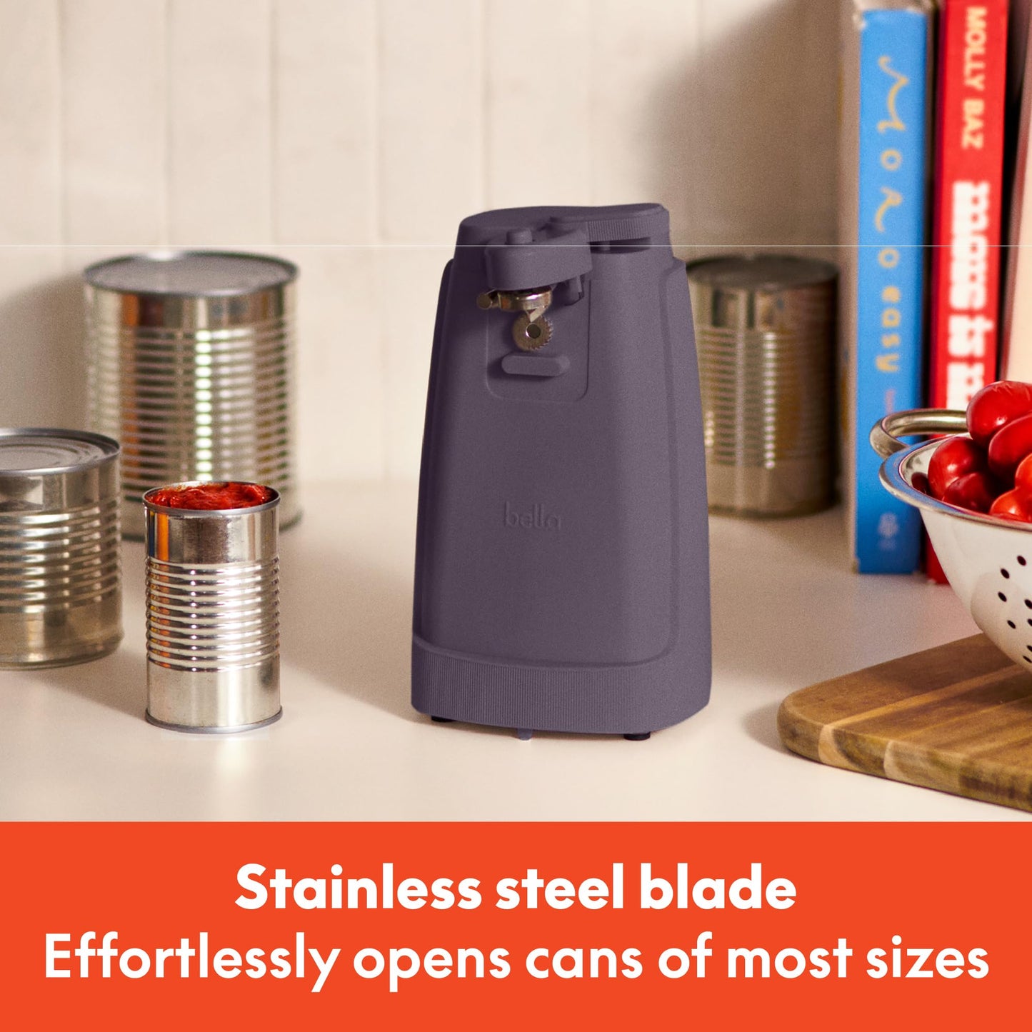 bella Electric Can Opener and Knife Sharpener, Multifunctional Jar and Bottle Opener with Removable Cutting Lever and Cord Storage, Stainless Steel Blade, Surf