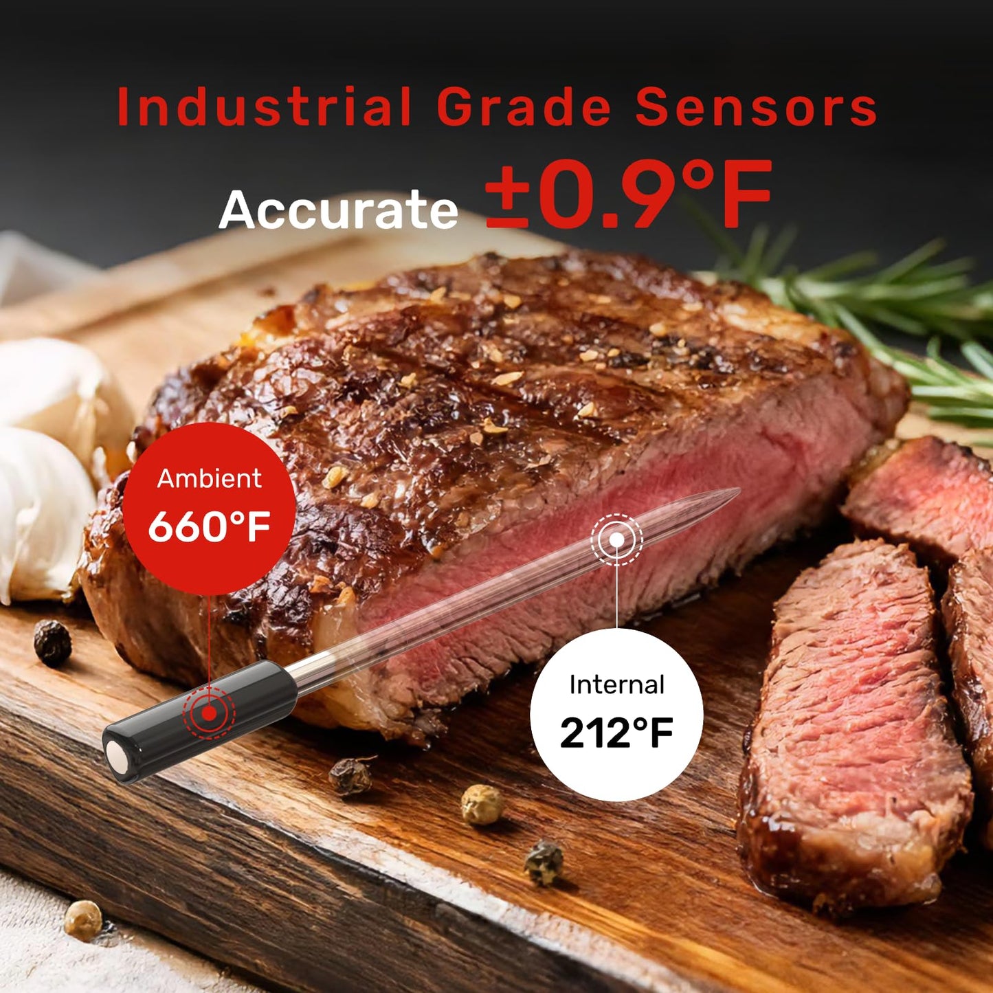 Meatmeet WiFi Wireless Meat Thermometer Digital, Bluetooth Meat Thermometer Wireless, Smart App Monitoring, IP67 Waterproof Meat Probe Thermometer for BBQ, Oven, Grill, Smoker (Pro)