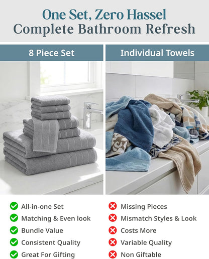 Set 8 2 4 2 Casa Platino Premium Cotton Bath Towel Pcs - Super Soft, Durable & Highly Absorbent - Bath, Washcloths