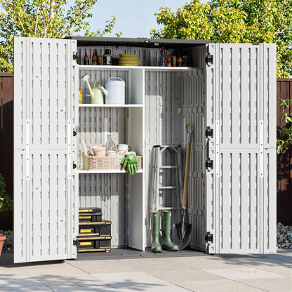 WillowLume 65 Cu.Ft Outdoor Storage Shed, Lockable Outdoor Vertical Resin Storage Cabinet with Floor, All-Weather Waterproof Shed for Garden, Backyard, Pool (65 cu ft - Shelf Kit)