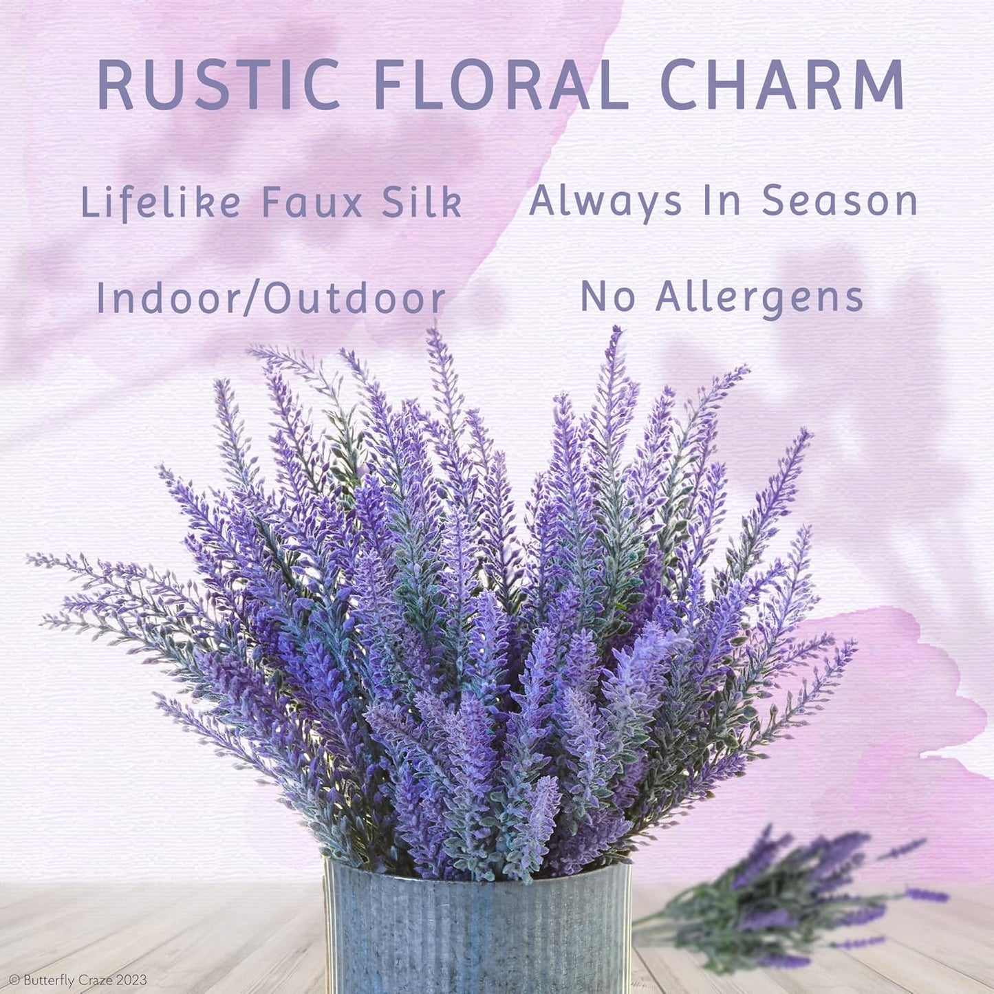 Butterfly Craze Lifelike Artificial Lavender Plants - 8-Piece Bundle for Crafting, Home Decor, Weddings