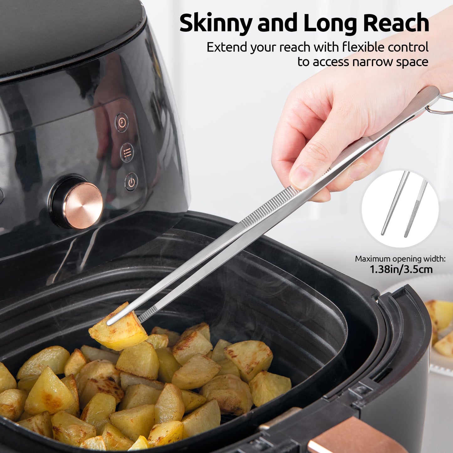 U-Taste 8"+10"+12" Kitchen Cooking Tweezer: 18/8 Stainless Steel Food-Grade Metal Food Tong, Flexible Pinching, Seamless-Welding and Sturdy for Serving Grilling Frying, Plating, Feeding (Pointed Tip)