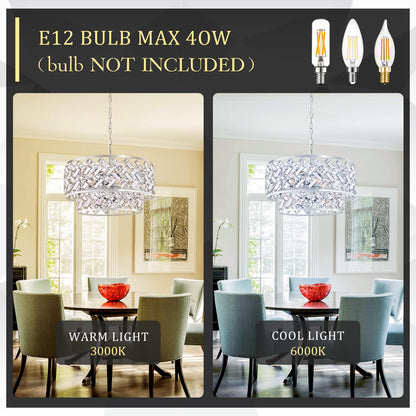 20'' Modern 6-Light Chrome Crystal Pendant Chandelier, Luxury Round Semi Flush Mount Ceiling Light for Living Room, Dining Room, Kitchen, Foyer, Bedroom