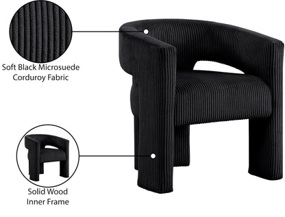 Meridian Furniture 11055Black-C Riz Collection Modern | Contemporary Accent/Dining Chair with Soft Black Microsuede Corduroy Fabric, Solid Wood Inner Frame, 26" W x 23.5" D x 28" H, Black