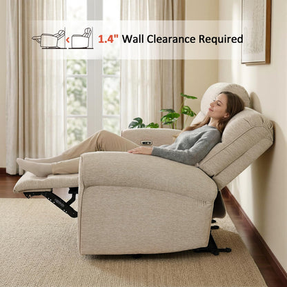 MCombo 87.8" Wall Hugger Power Reclining Sofa with Drop Down Table, 3-Seater Recliner Couch for Small Spaces Living Room RV, USB Ports, Fabric PR635M3 (Beige)