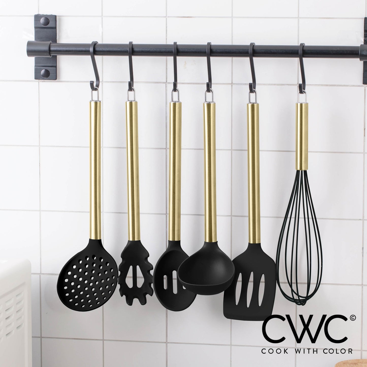 COOK WITH COLOR Silicone Cooking Utensils, Kitchen Utensil Set, Easy to Clean Silicone Kitchen Utensils, Cooking Utensils for Nonstick Cookware, Kitchen Gadgets Set with Holder, 10 Pieces