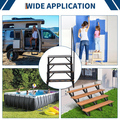 RV Steps with Handrails, 4 Step RV Stairs 660 Lbs Load Capacity,Portable Stairs Steps Steel Travel Trailers Ladder Step Ladder with Anti-Slip Panel, Mobile Home Stairs for Travel Trailers
