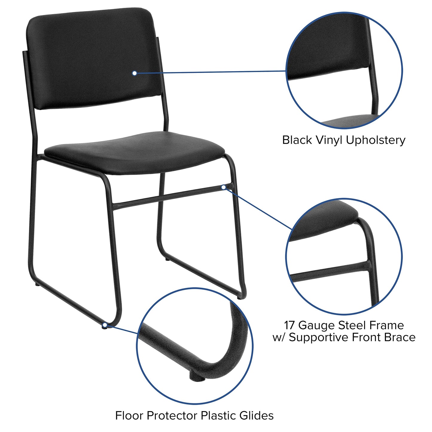 Flash Furniture 4 Pk. HERCULES Series 1000 lb. Capacity High Density Black Vinyl Stacking Chair with Sled Base