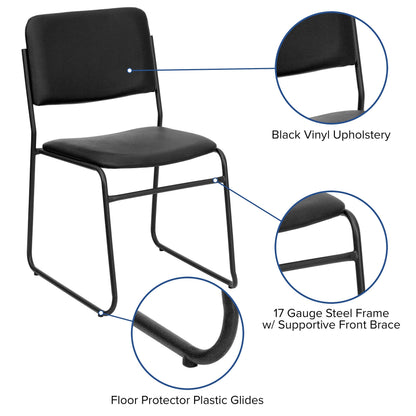 Flash Furniture 4 Pk. HERCULES Series 1000 lb. Capacity High Density Black Vinyl Stacking Chair with Sled Base