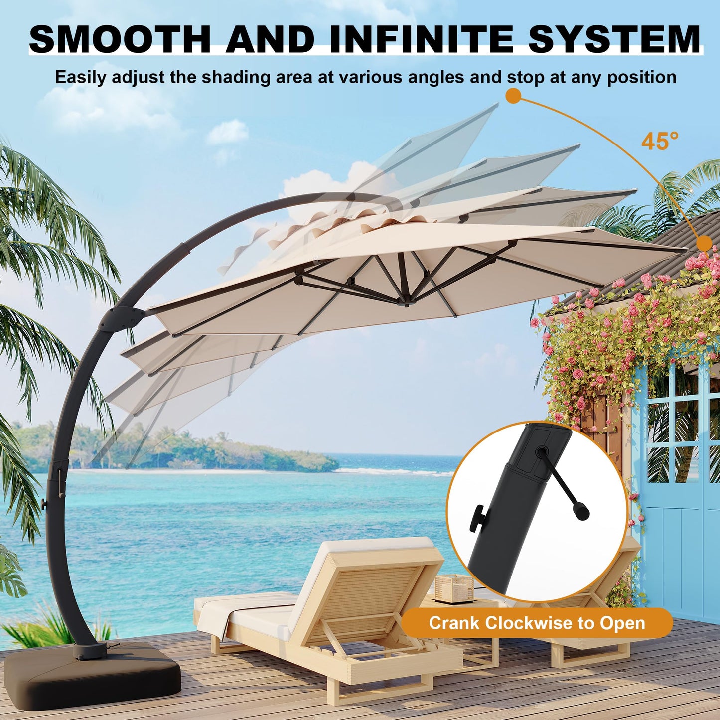 GarveeLife 11FT Cantilever Patio Umbrella With Base Included, Cantilevers Outdoor Umbrella Heavy Duty Offset, Aluminium Curved Cantilever Umbrella