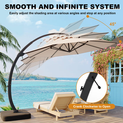 GarveeLife 11FT Cantilever Patio Umbrella With Base Included, Cantilevers Outdoor Umbrella Heavy Duty Offset, Aluminium Curved Cantilever Umbrella