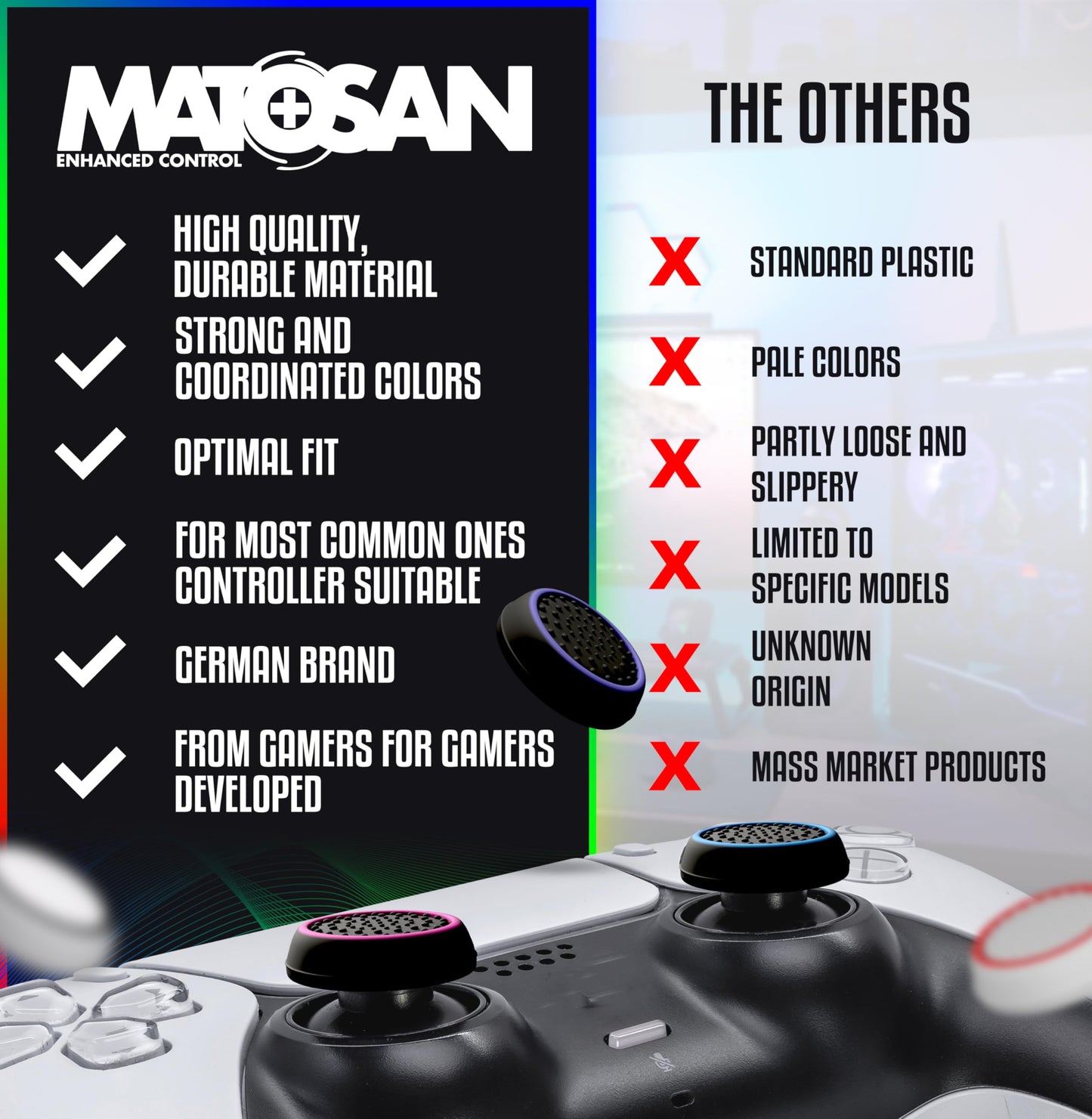 MatoSan® 20 Controller Grip Thumbstick Accessories Silicone Caps | Compatible for PS4, PS5 Controller Thump Grips Protection - Enhanced Precision PS5 Thumpstick Grips