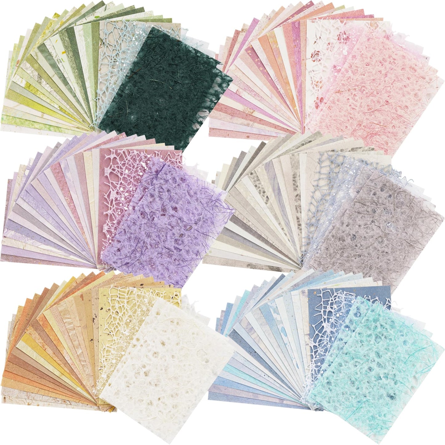 156 Sheets Scrapbook Paper and Mesh Fabric Assorted Set - 6 Pack Mixed Special Textured Paper for Scrapbooking Kit Junk Journal Supplies Planner Mixed Media Collage Card Making Materials 3.9x5.5 Inch