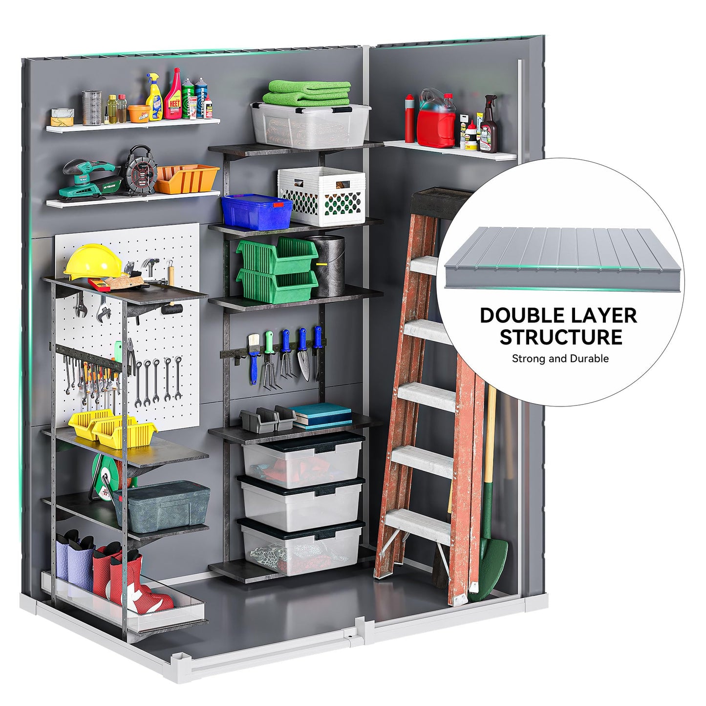 DWVO 5x3 FT Outdoor Storage Shed with Floor, All-Weather Resin Storage Shed with Window & Lockable Door, Waterproof Plastic Tool Storage for Garden Patio, Gray