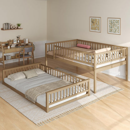 Merax Queen Over Queen Bunk Bed with Ladder & Guardrails - Solid Wood Double Bunk Bed for Adults/Teens, Convertible to 2 Separate Platform Beds, No Box Spring Needed, Walnut