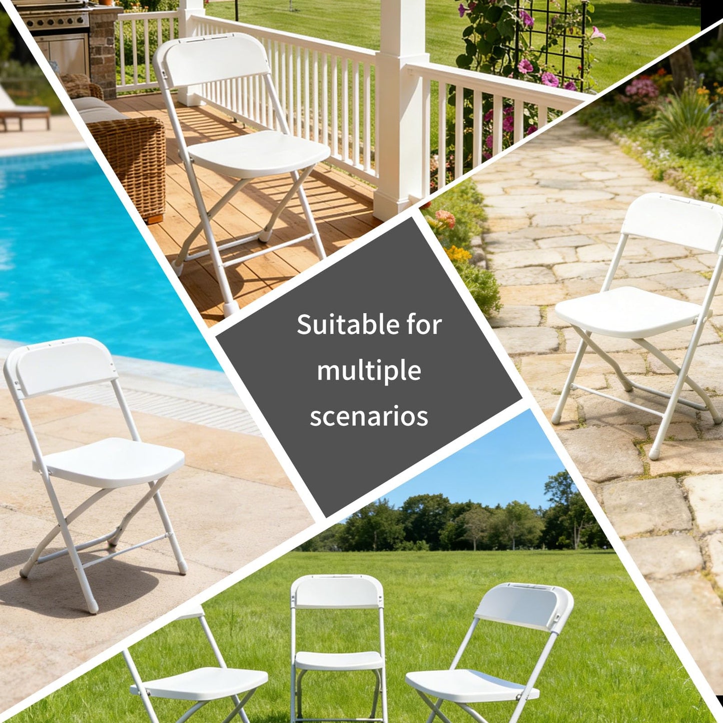 YLGJ&TIDY Plastic Folding Chair Set, Heavy Duty Stackable with Sturdy Frame,No Assembly Required Comfortable Indoor Outdoor Portable Chairs for Party Wedding Office (White PP, 20 Pack)